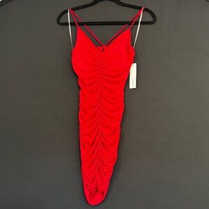 Red Rouched Cross Back Dress
